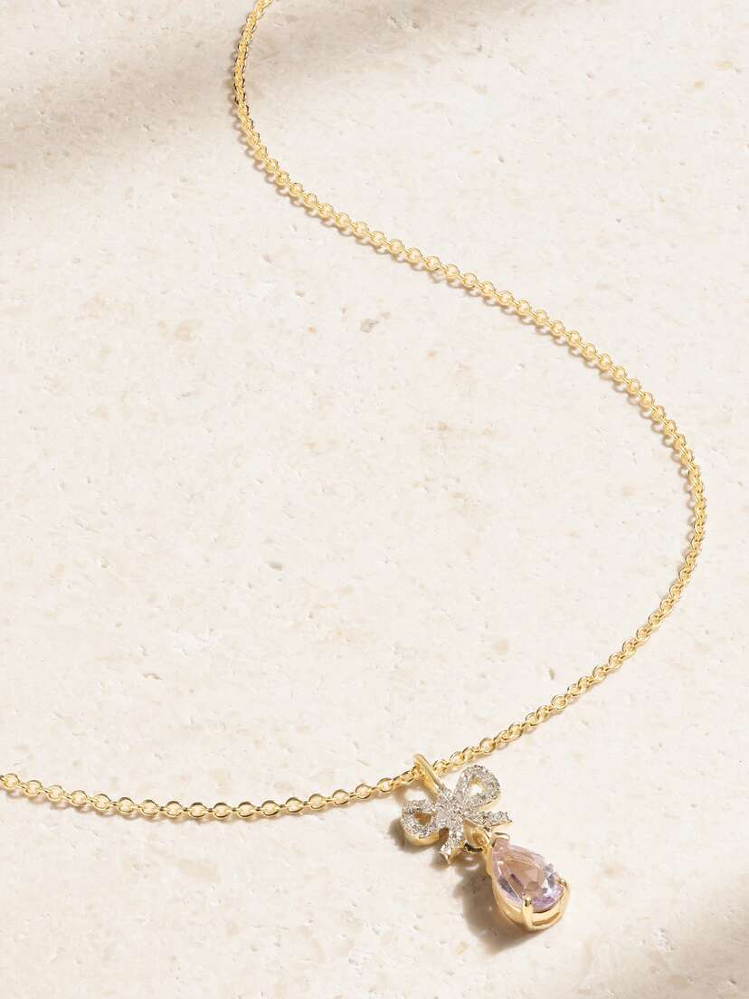 STONE AND STRAND Pretty In Pink 10-karat Gold, Amethyst And Diamond Necklace