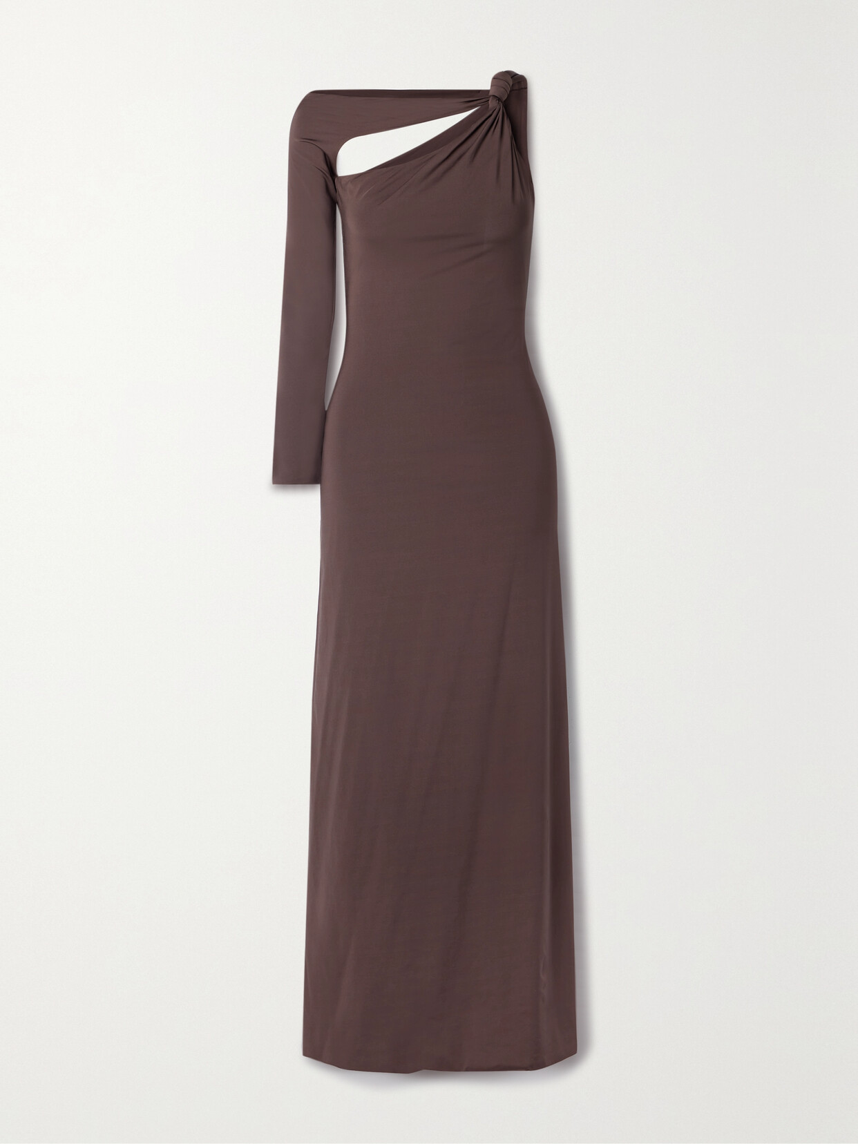 Maygel Coronel + Net Sustain Hedera One-sleeve Cutout Stretch-jersey Maxi Dress In Brown