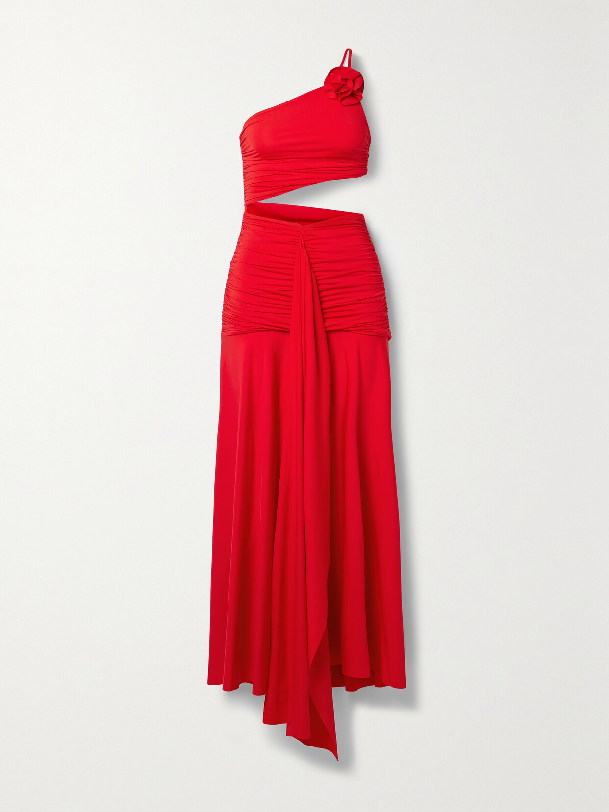 Maygel Coronel + Net Sustain Fermina One-shoulder Appliquéd Cutout Stretch-jersey Maxi Dress In Red