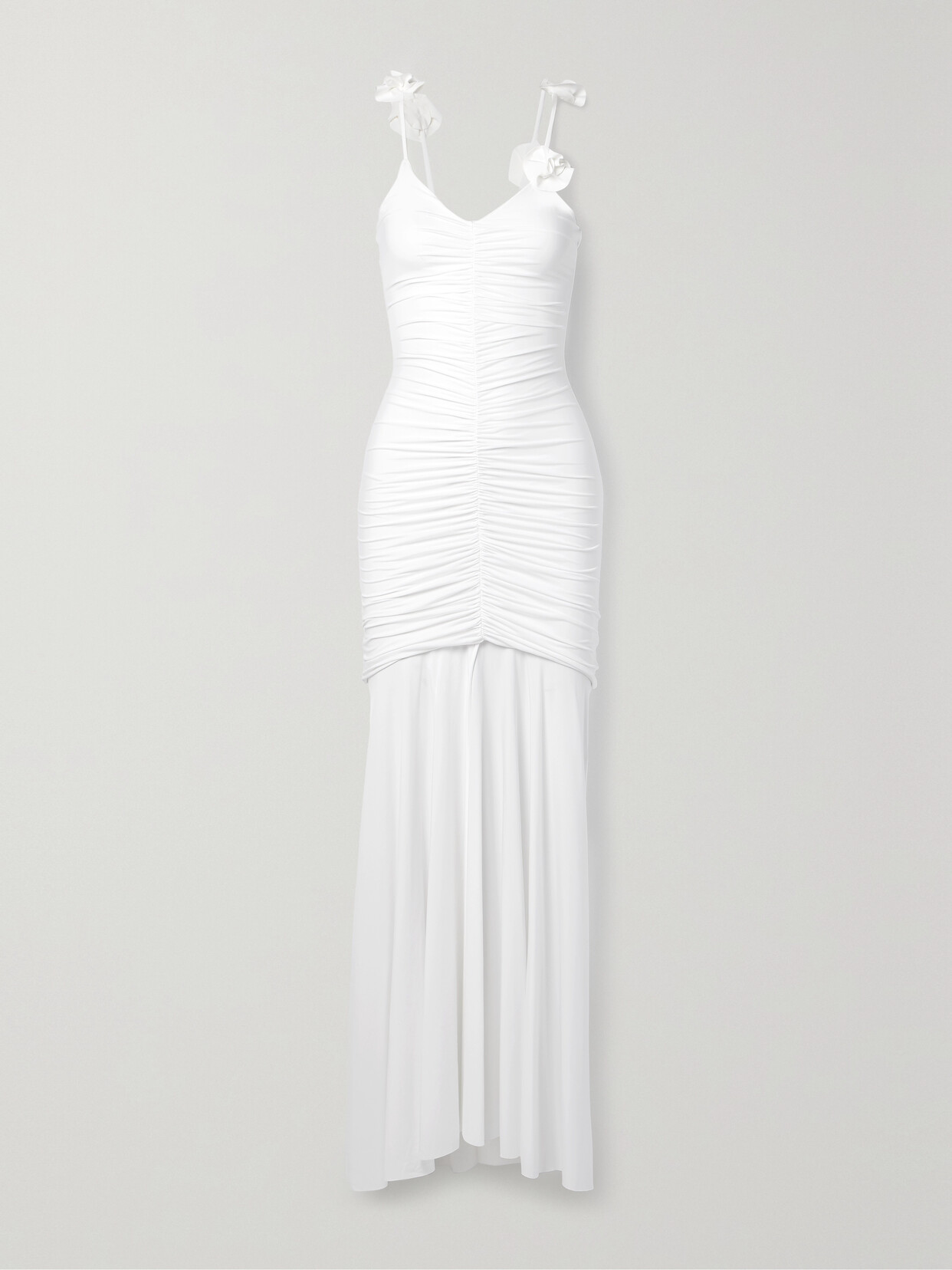 Maygel Coronel + Net Sustain Alejandra Appliquéd Ruched Stretch-jersey Maxi Dress - White
