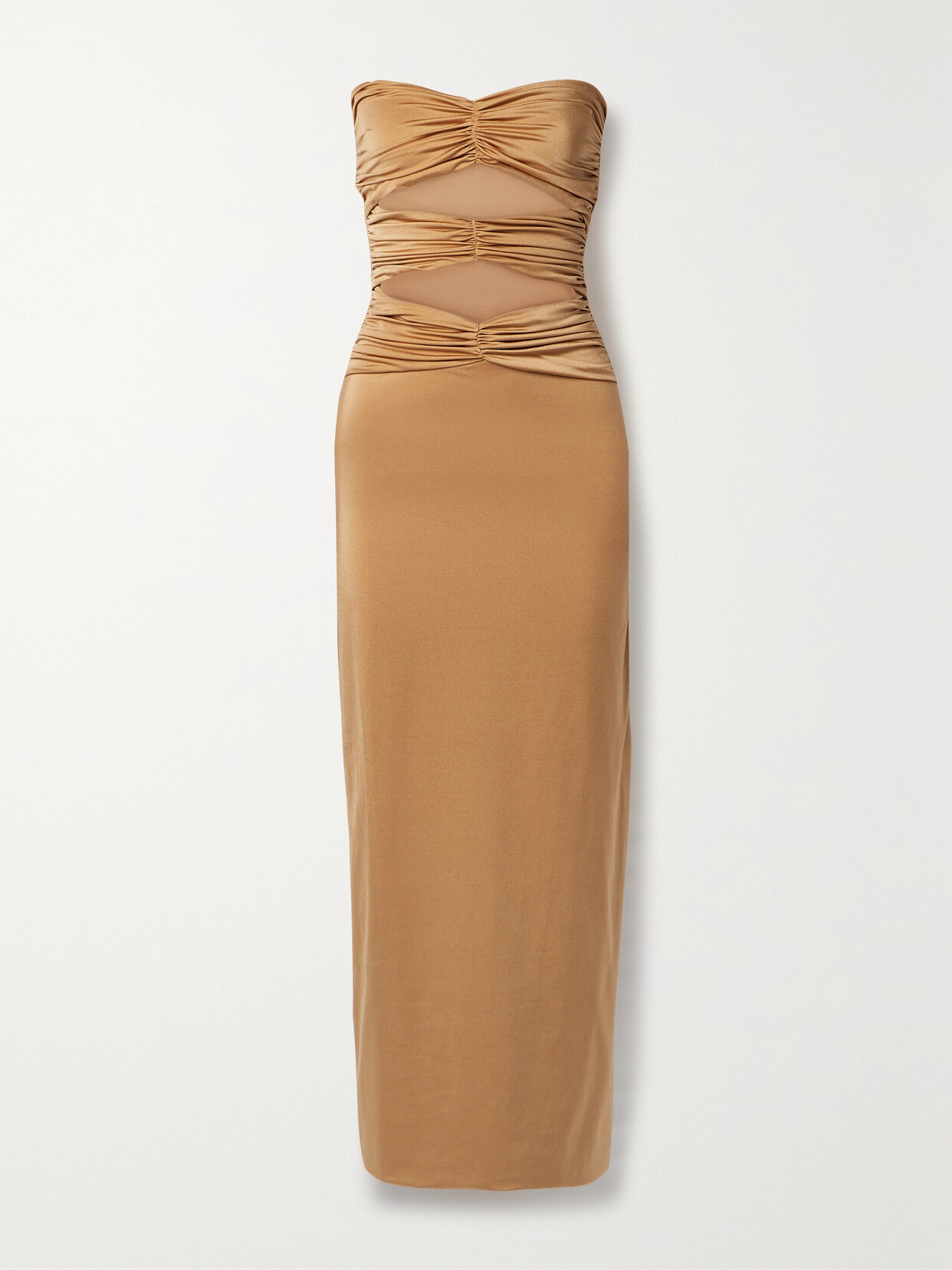 Maygel Coronel - + Net Sustain Dorato Strapless Cutout Ruched Stretch-jersey Maxi Dress - Neutrals