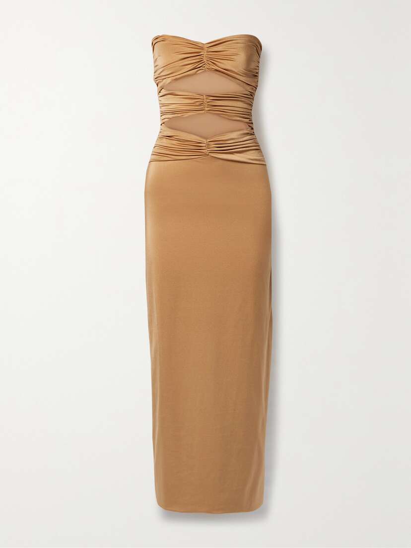 Maygel Coronel + Net Sustain Dorato Strapless Cutout Ruched Stretch-jersey Maxi Dress