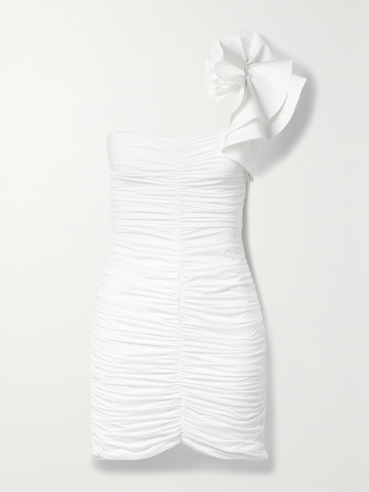 Maygel Coronel + Net Sustain Equinoccio One-shoulder Ruched Stretch-jersey Mini Dress In Off-white