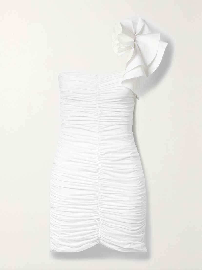 Maygel Coronel + Net Sustain Equinoccio One-shoulder Ruched Stretch-jersey Mini Dress