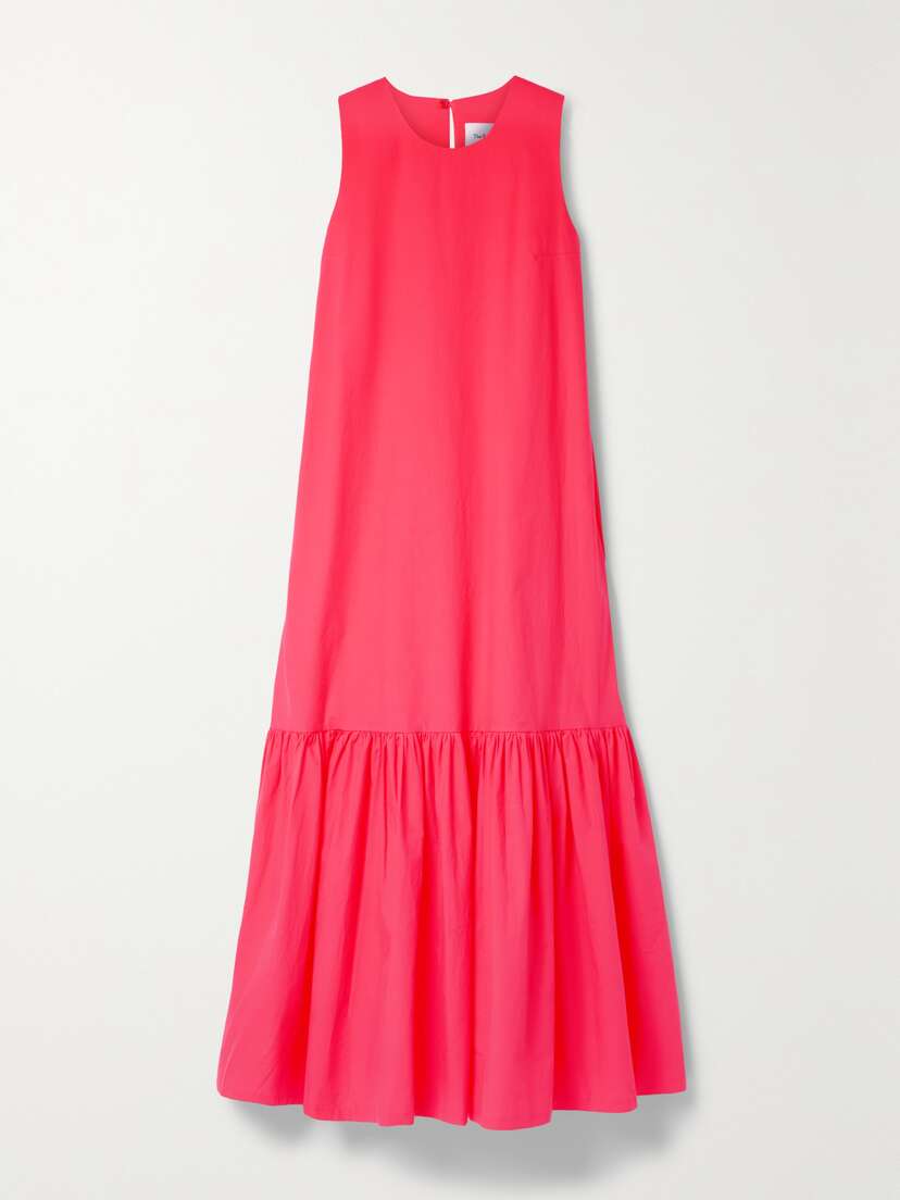 The Frankie Shop Gathered Tiered Cotton-poplin Midi Dress