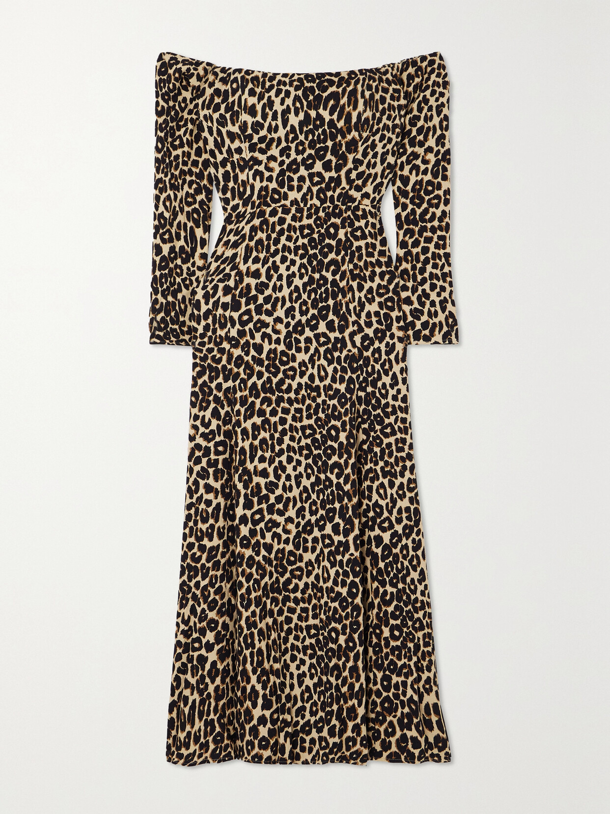 Reformation Ballari Off-the-shoulder Leopard-print Crepe Midi Dress