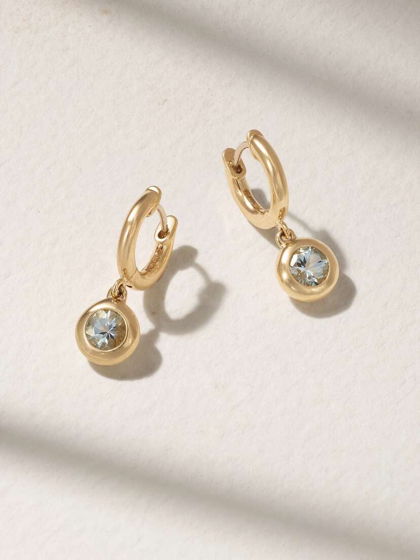 Marlo Laz Gemma Dangles Small 14-karat Gold Acquamarine Hoop Earrings