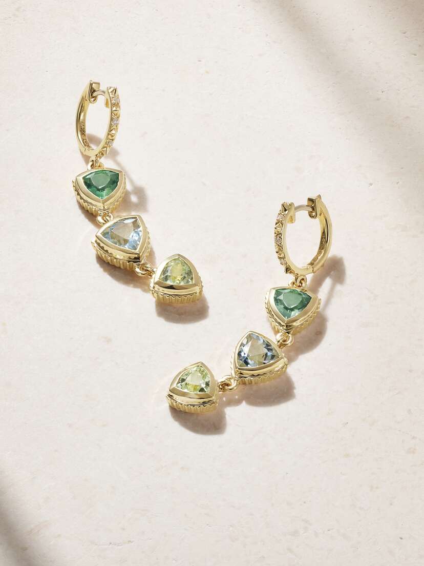 Marlo Laz Trillion Drop 14-karat Gold Multistone Earrings