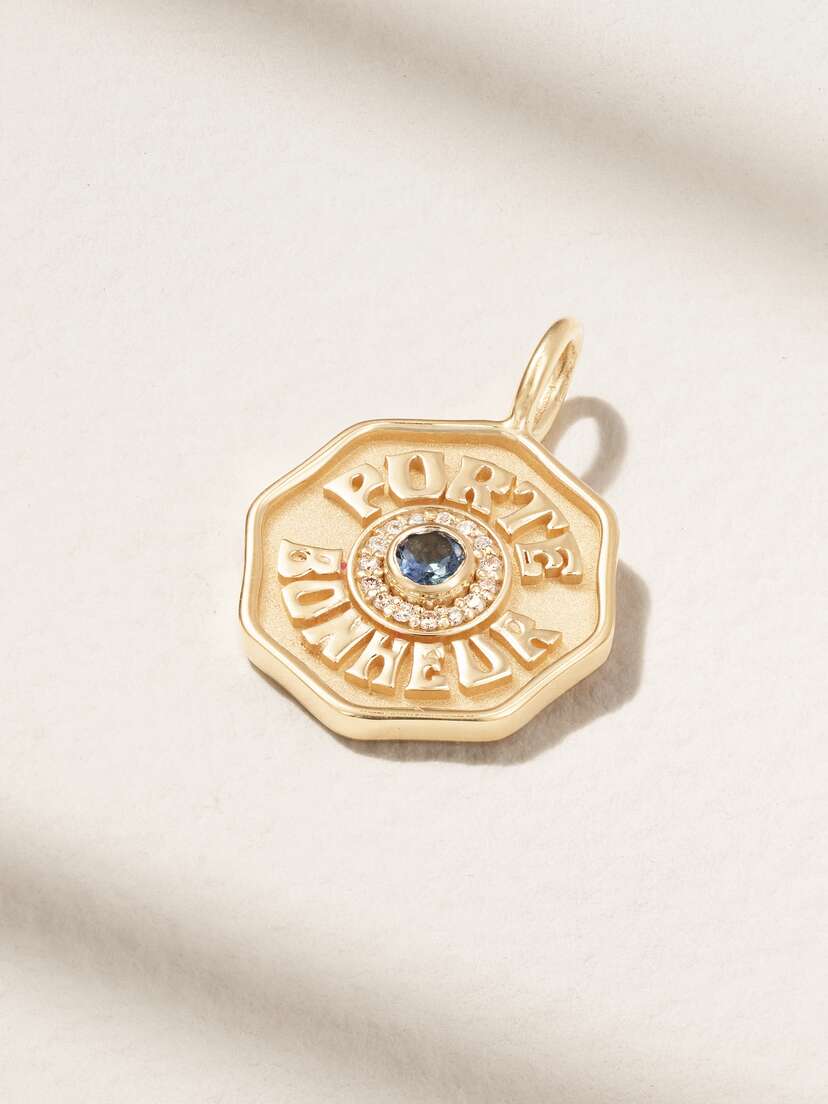 Marlo Laz Porte Bonheur Mini 14-karat Gold, Sapphire And Diamond Pendant