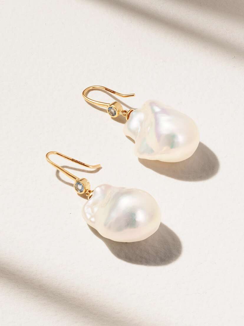 Marlo Laz 14-karat Gold, Aquamarine And Pearl Earrings