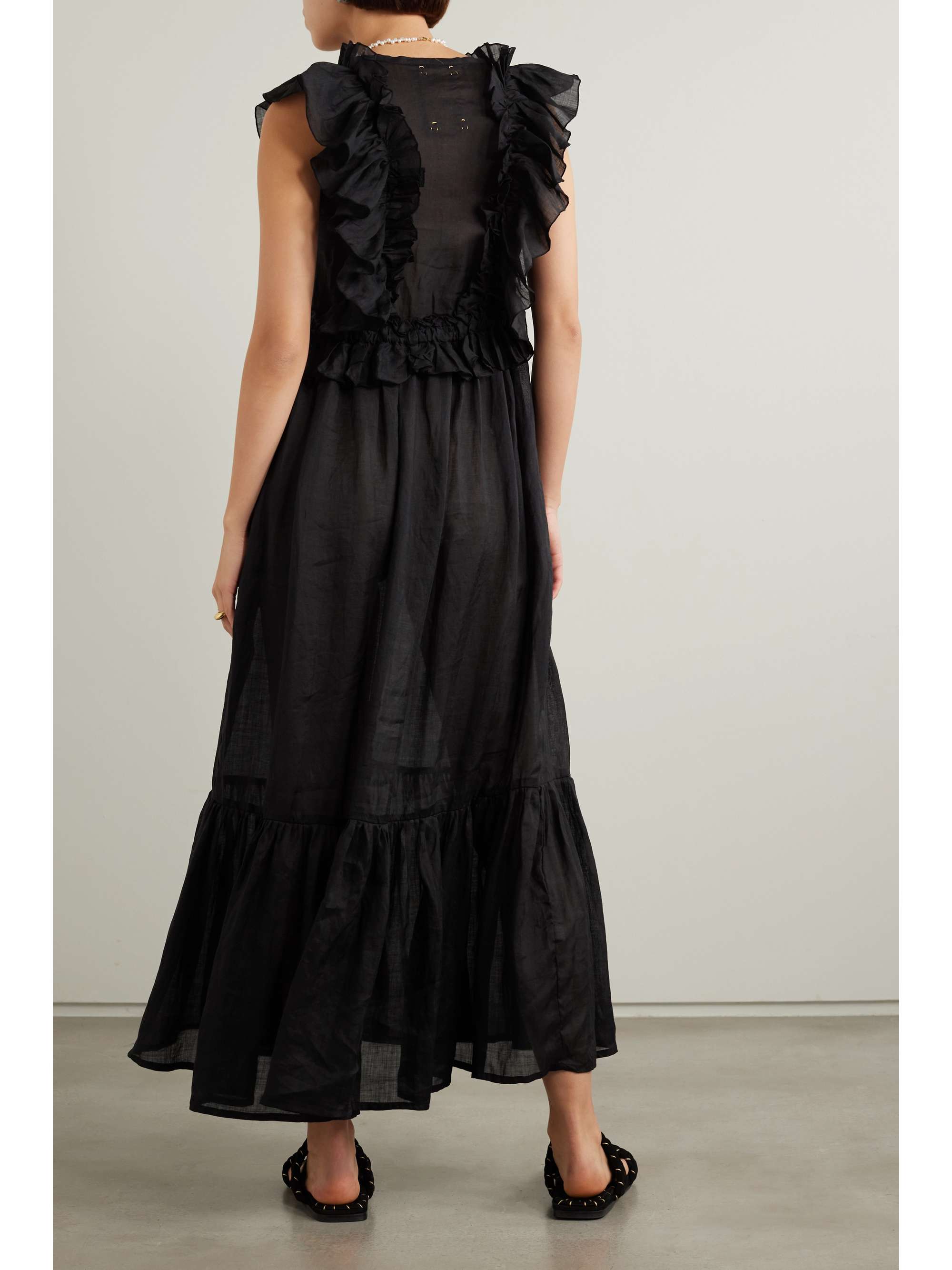 YVONNE S Marie Antoinette ruffled tiered floral-print linen maxi dress