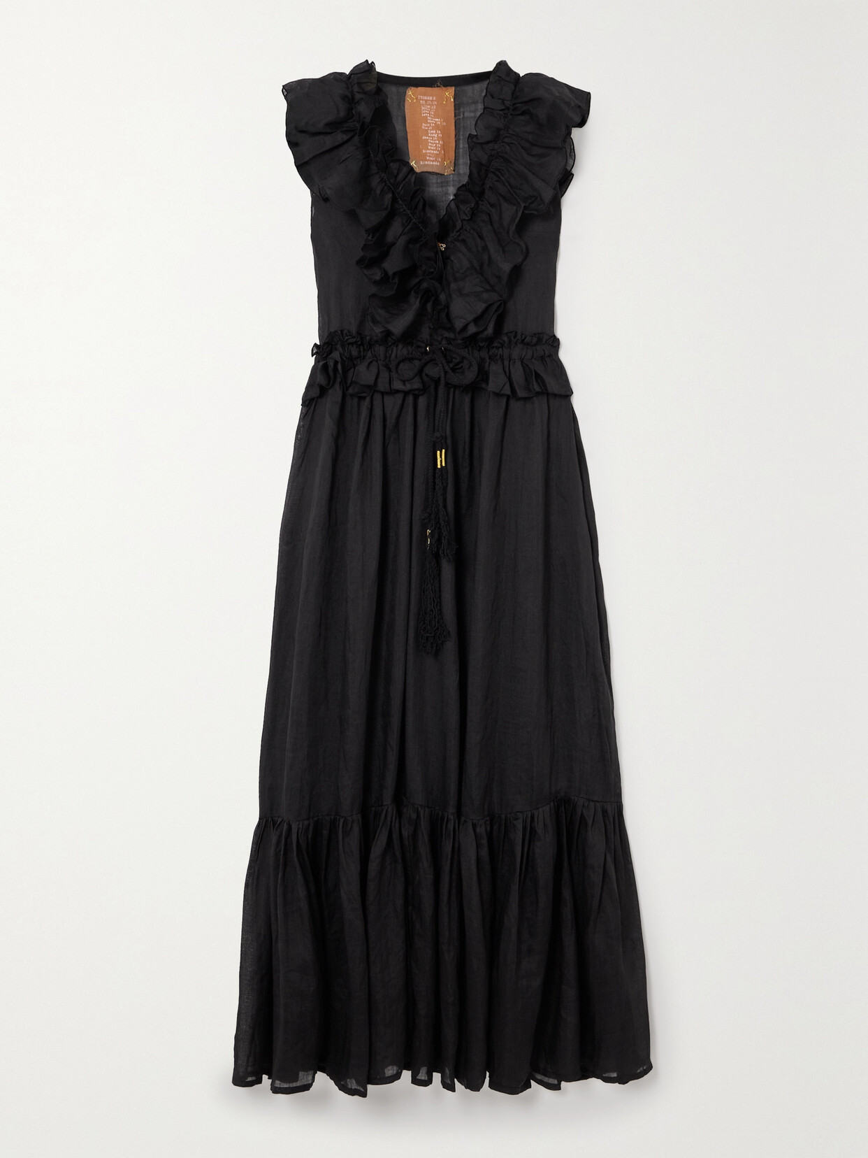 Yvonne S + Net Sustain Marie Antoinette Ruffled Tiered Linen Maxi Dress - Black
