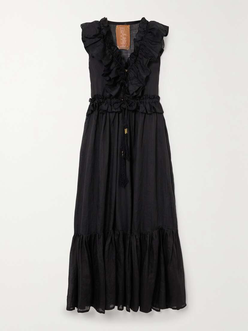 Yvonne S + Net Sustain Marie Antoinette Ruffled Tiered Linen Maxi Dress