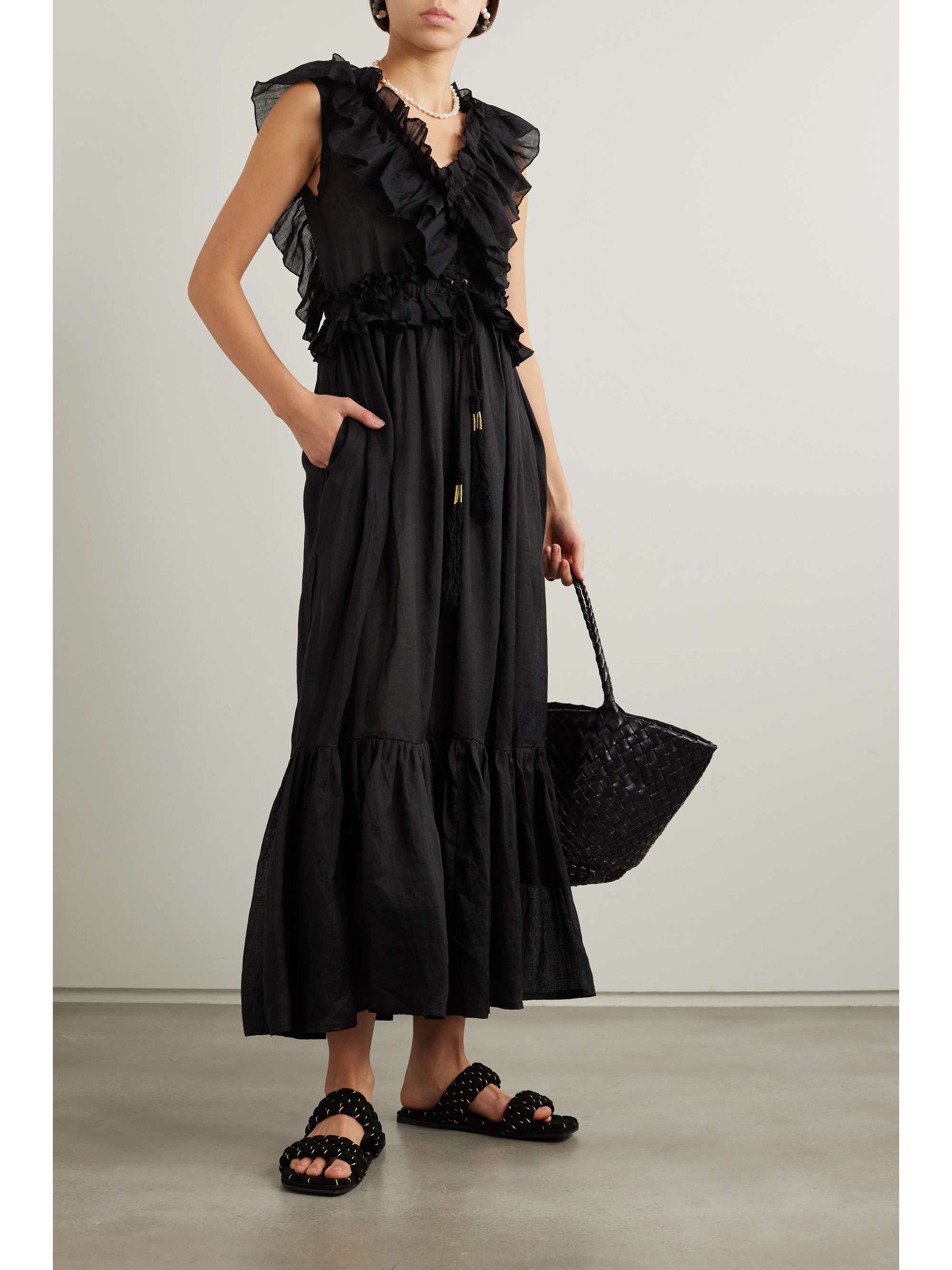 YVONNE S Marie Antoinette ruffled tiered floral-print linen maxi dress