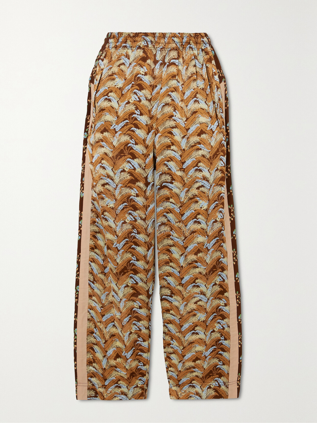 Yvonne S + Net Sustain Striped Floral-print Silk-satin Wide-leg Pants - Brown
