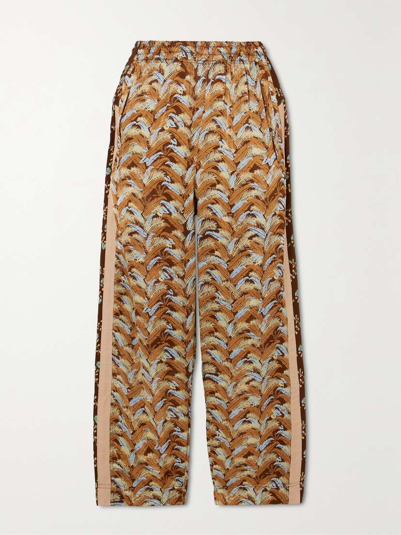 Yvonne S + Net Sustain Striped Floral-print Silk-satin Wide-leg Pants