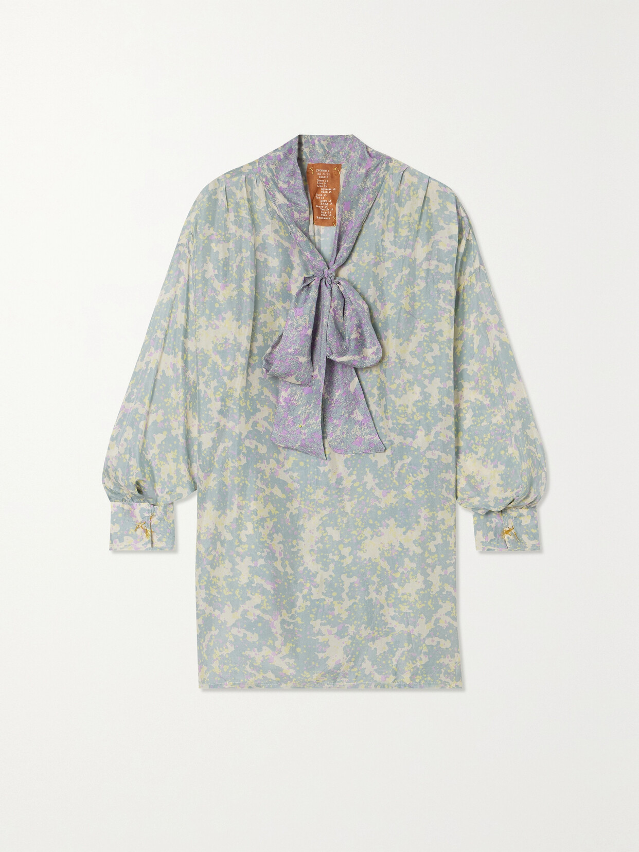 Yvonne S + Net Sustain Pussy-bow Printed Silk Blouse In Blue