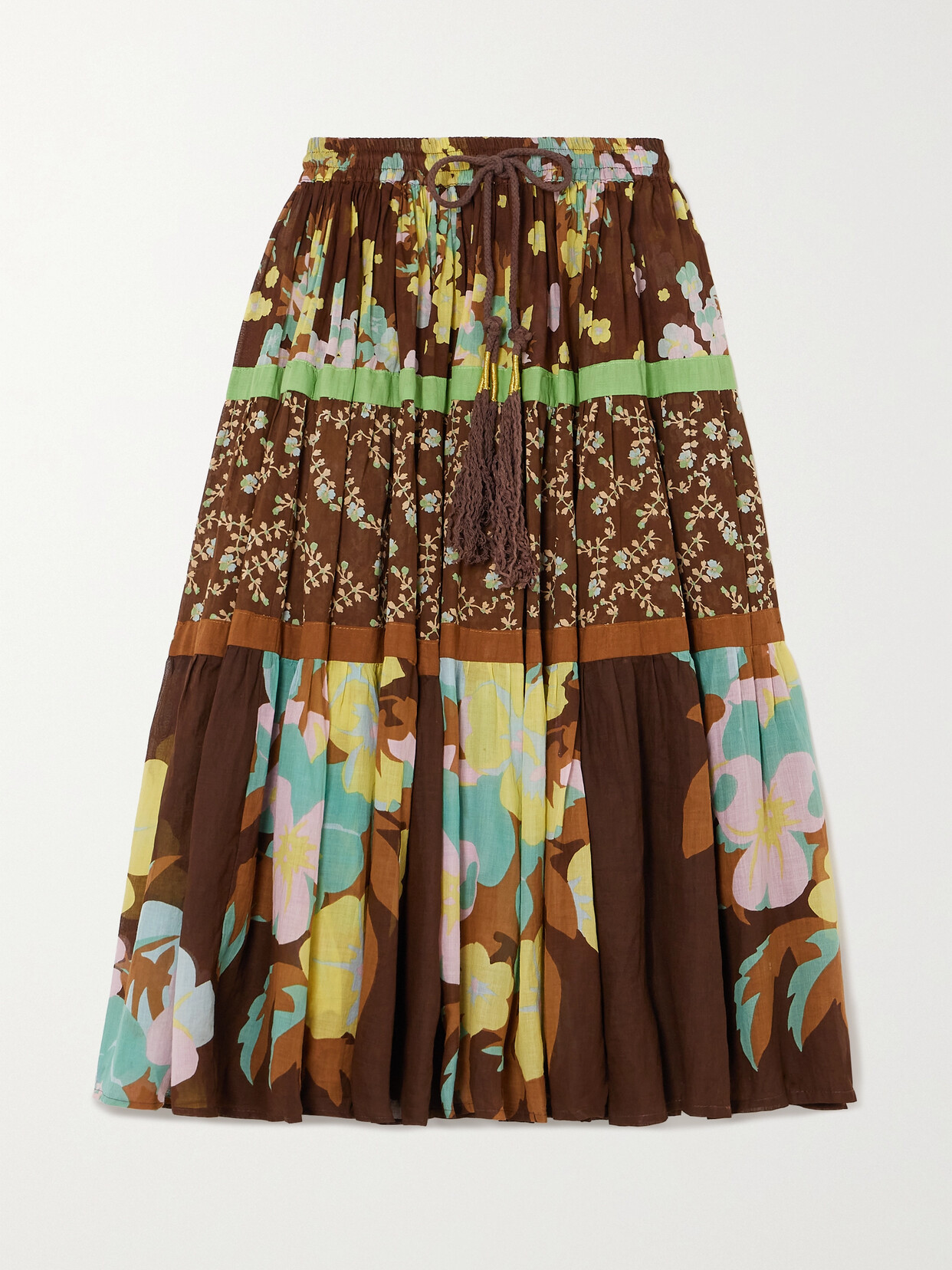 Yvonne S - + Net Sustain Tiered Printed Cotton-voile Midi Skirt - Brown