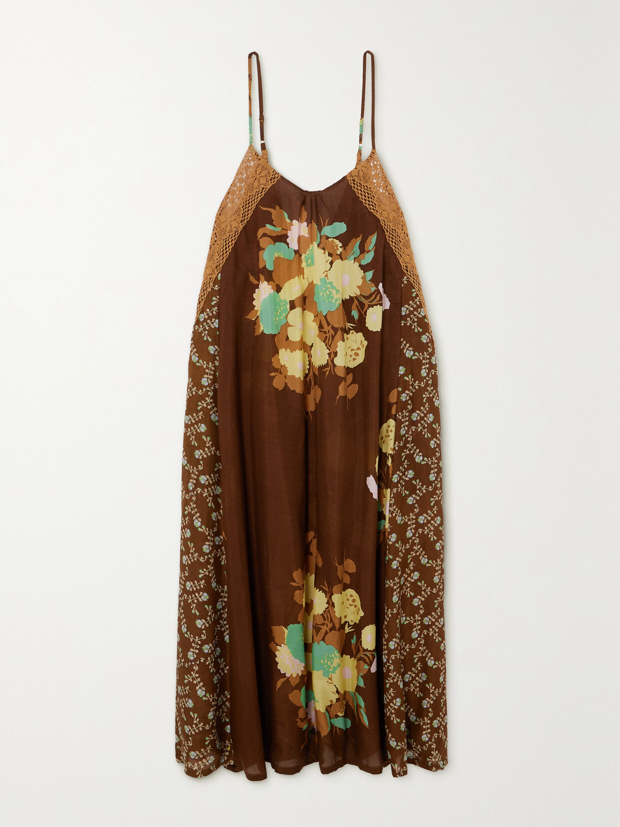 Yvonne S + Net Sustain Lace-trimmed Floral-print Cotton-voile Midi Dress - Brown