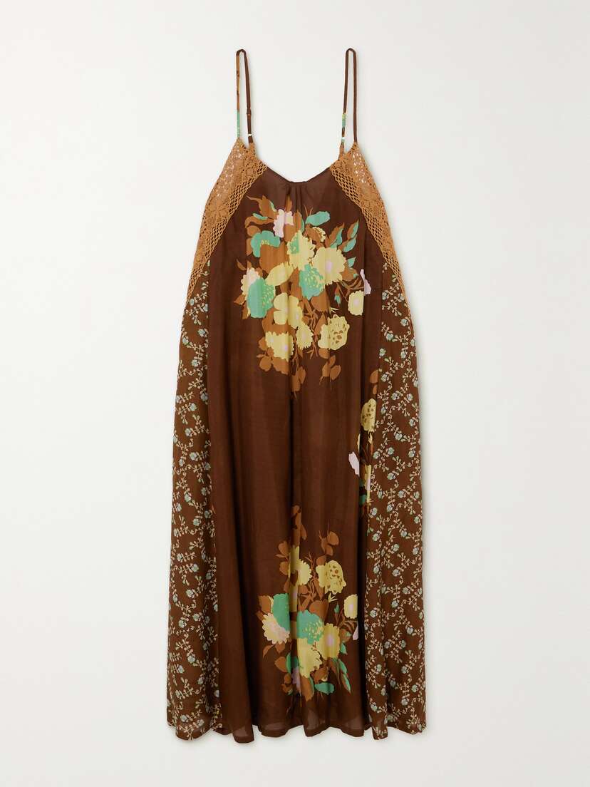 Yvonne S + Net Sustain Lace-trimmed Floral-print Cotton-voile Midi Dress