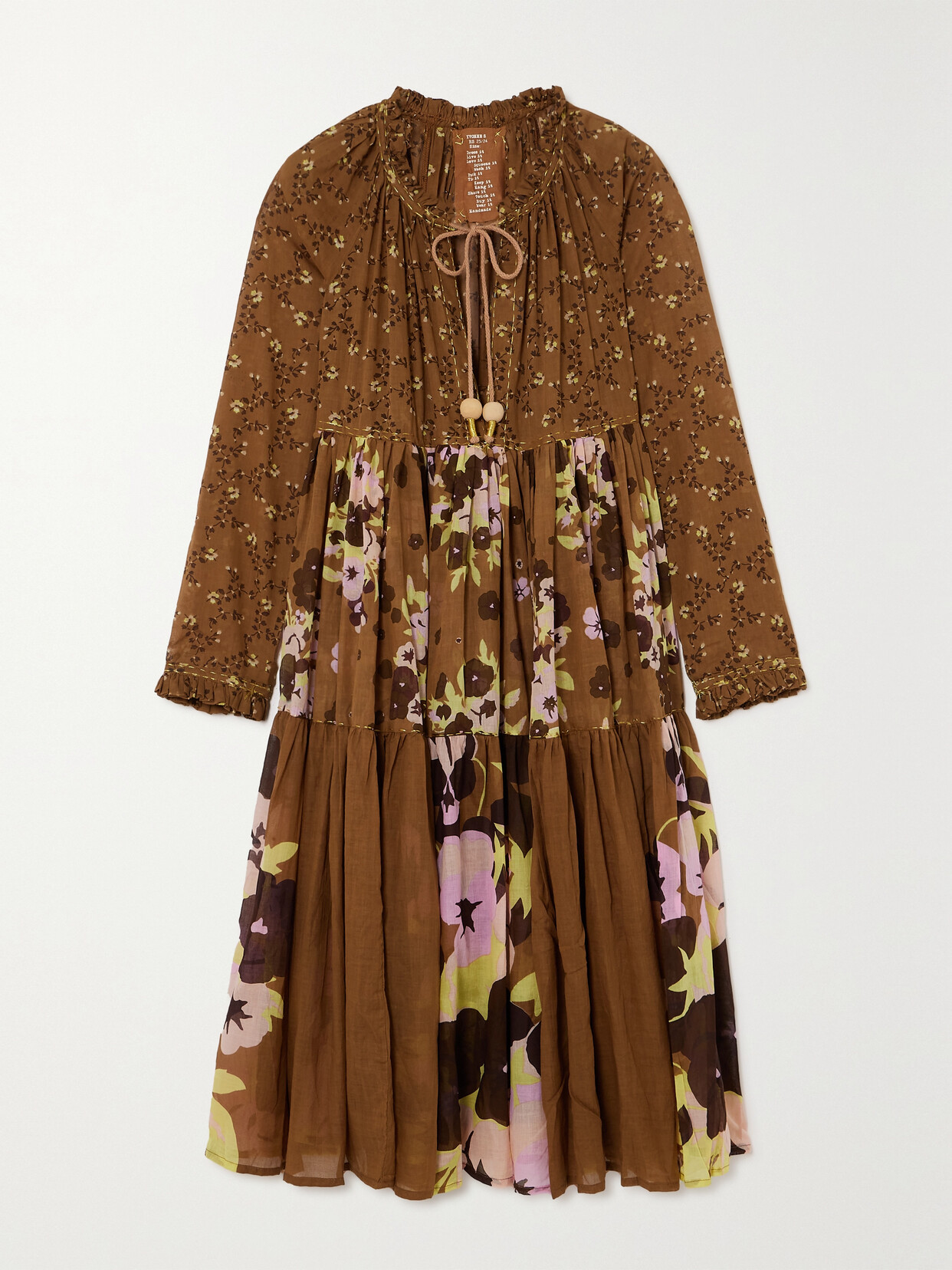 Yvonne S - + Net Sustain Tie-detailed Tiered Floral-print Cotton-voile Midi Dress - Brown