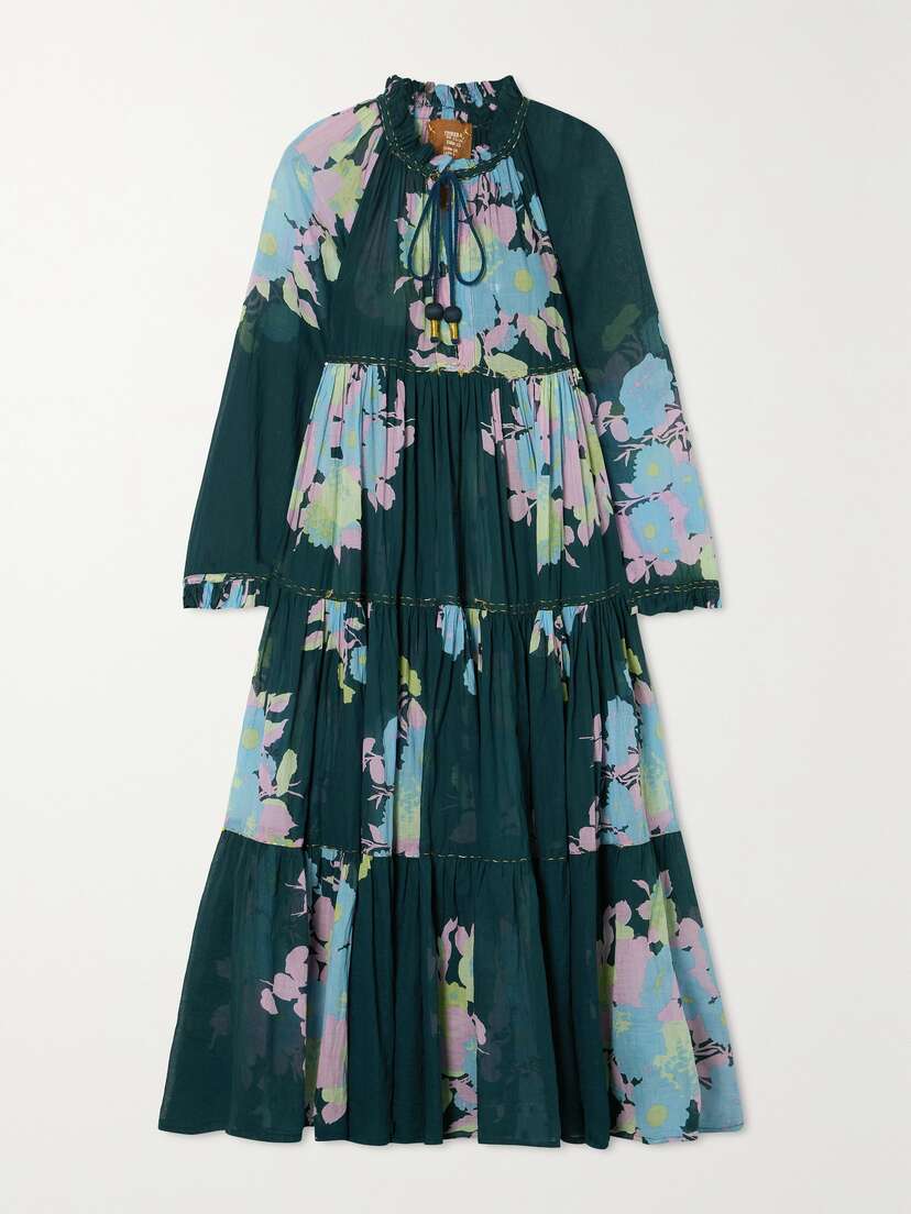 Yvonne S + Net Sustain Hippy Tiered Floral-print Cotton-voile Midi Dress