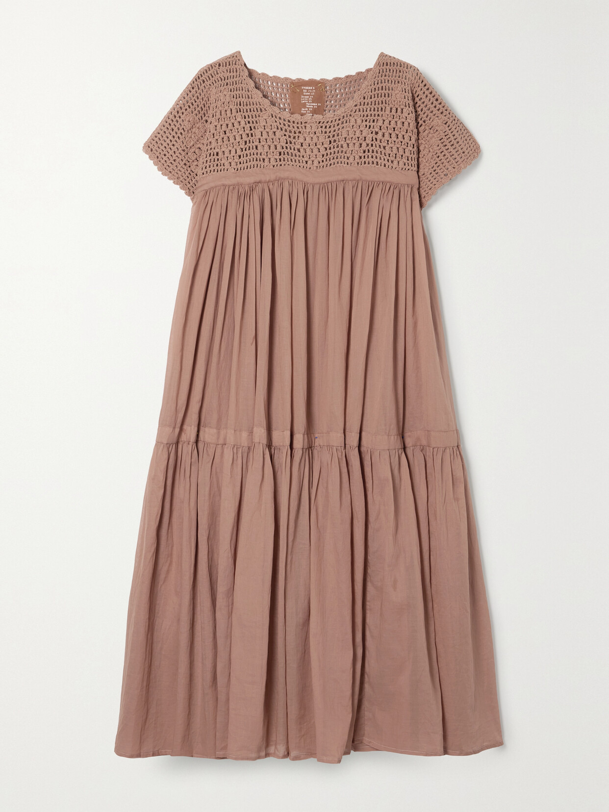 Yvonne S + Net Sustain Wind Crochet-trimmed Cotton-voile Midi Dress In Brown