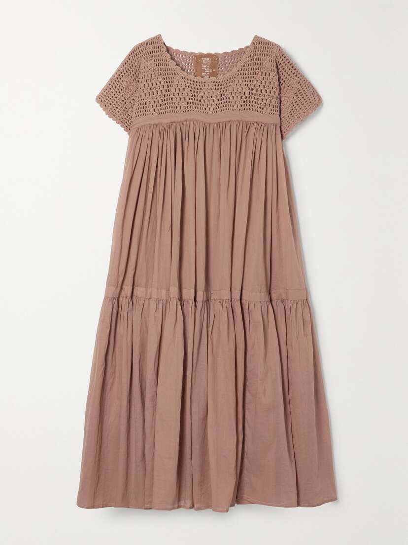 Yvonne S + Net Sustain Wind Crochet-trimmed Cotton-voile Midi Dress