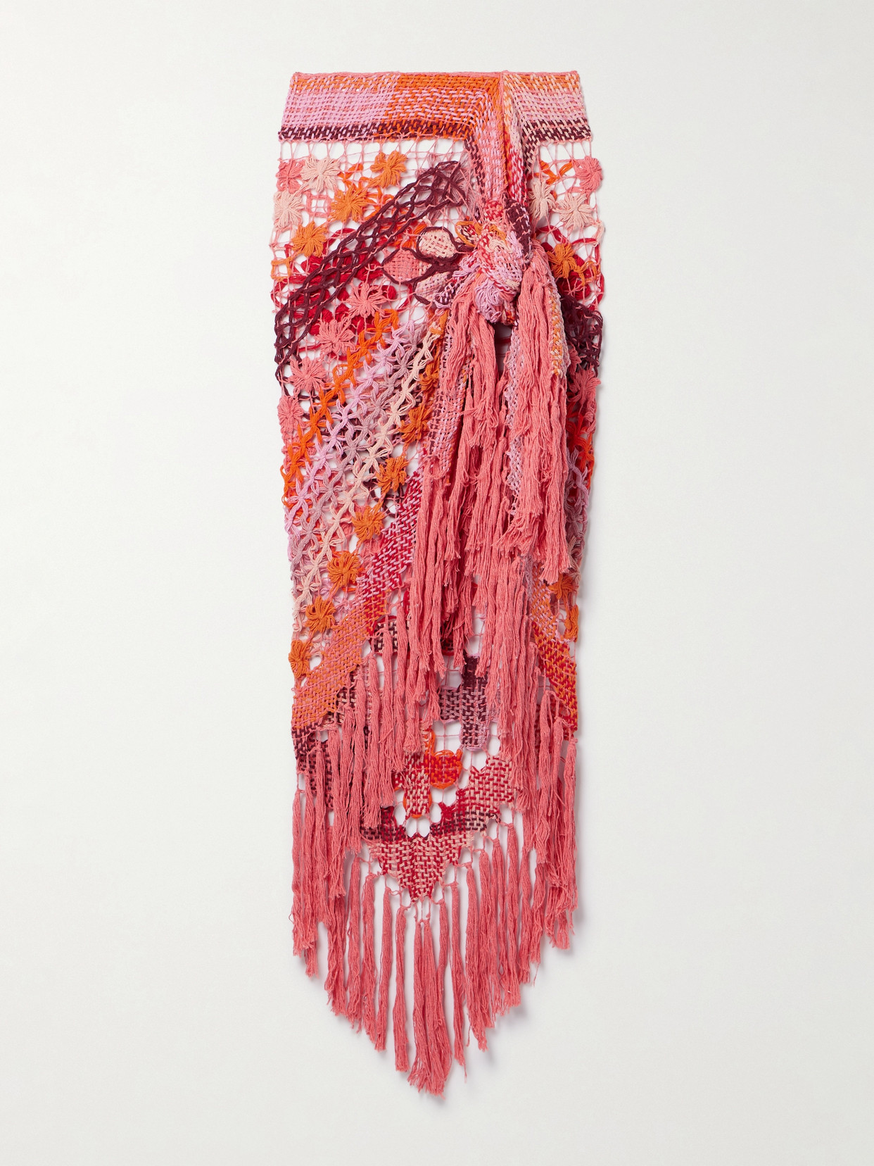 Alix Pinho - La Marina Fringed Crocheted Cotton Pareo - Red