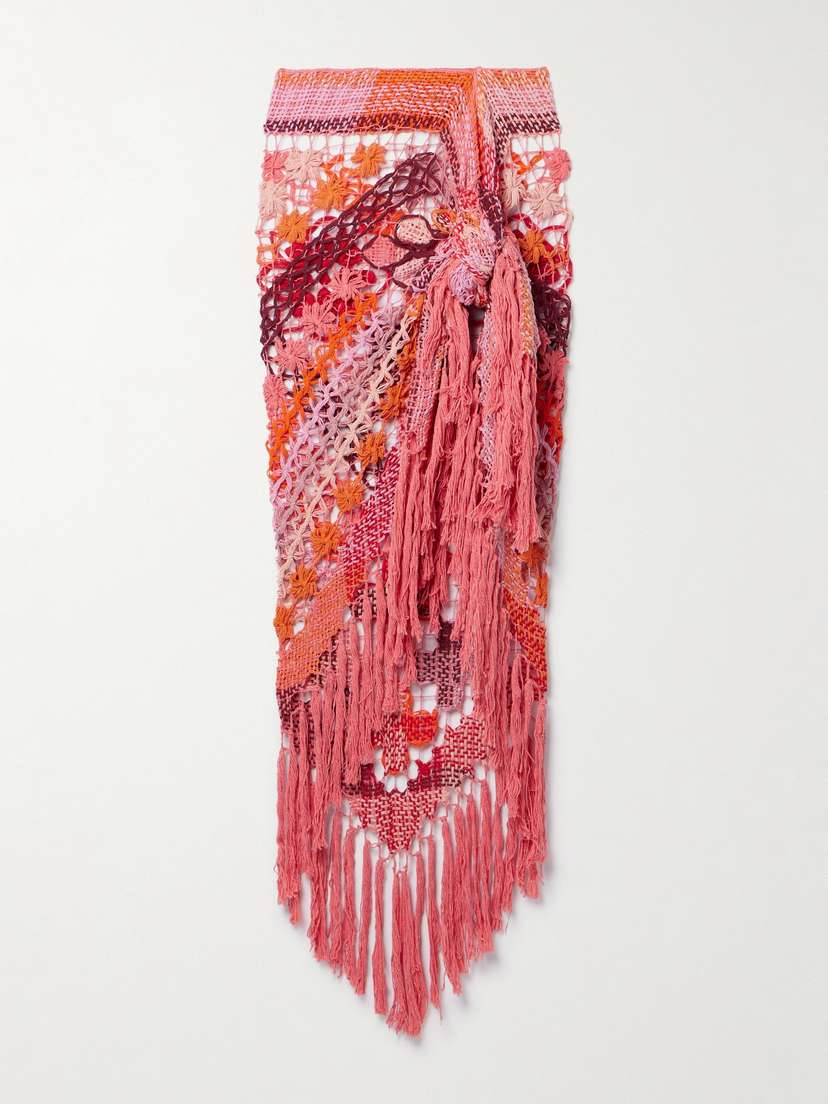 Alix Pinho La Marina Fringed Crocheted Cotton Pareo