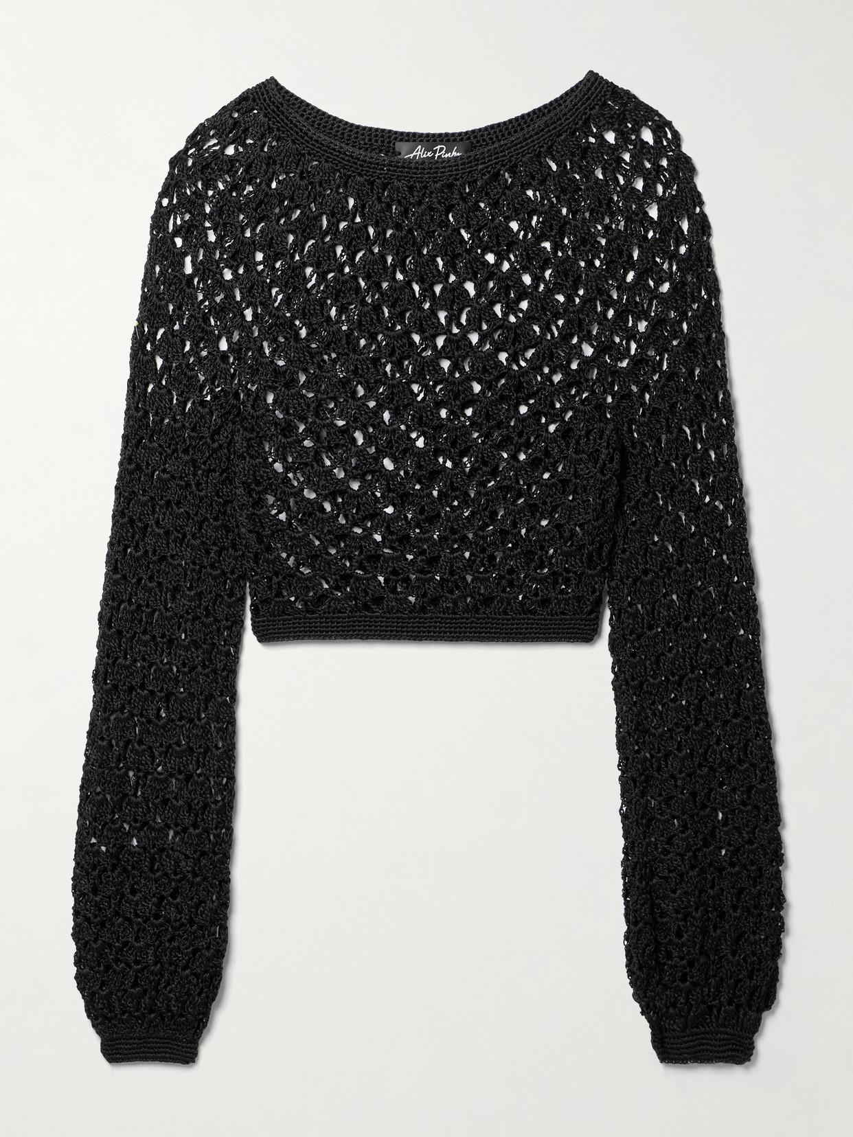 Alix Pinho Cropped Crocheted Cotton Top - Black