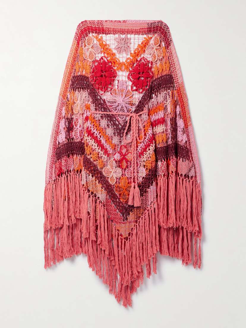 Alix Pinho La Marina Belted Fringed Crocheted Cotton Kaften