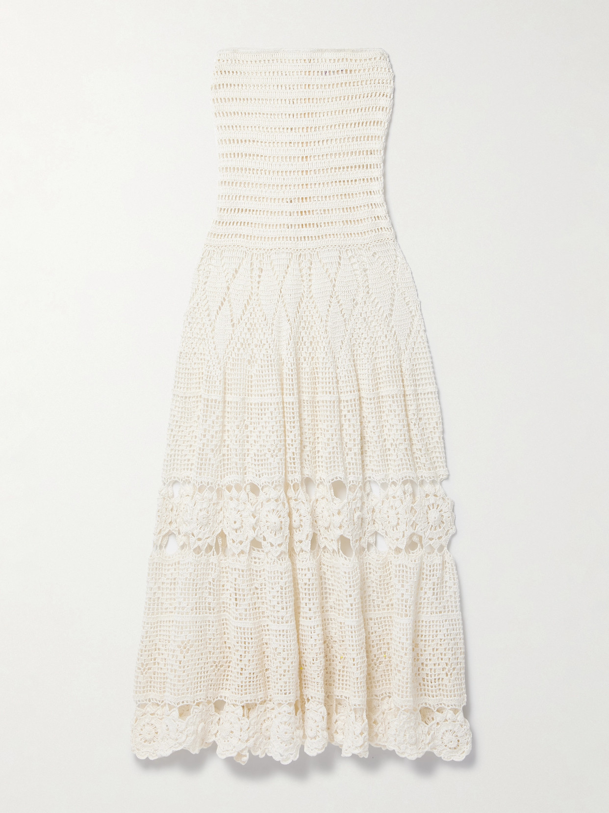 Alix Pinho Joy Strapless Crocheted Cotton Coverup In Off-white