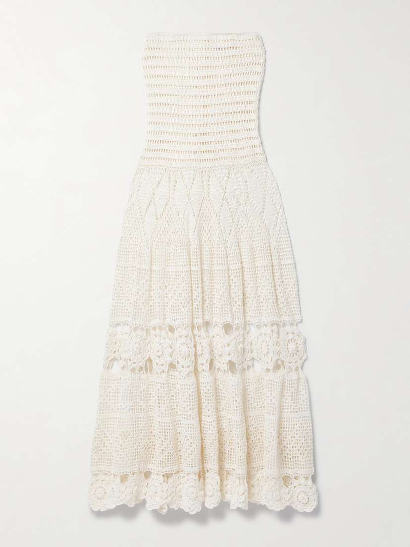 Alix Pinho Joy Strapless Crocheted Cotton Coverup