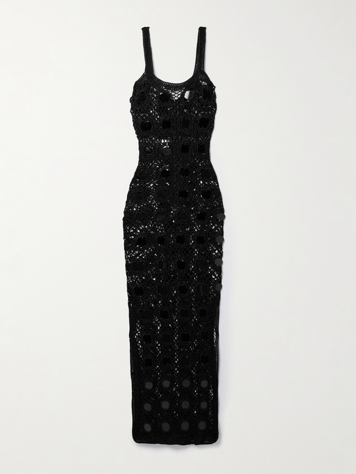 Alix Pinho Translucid Pailette-embellished Crocheted Maxi Dress In Black