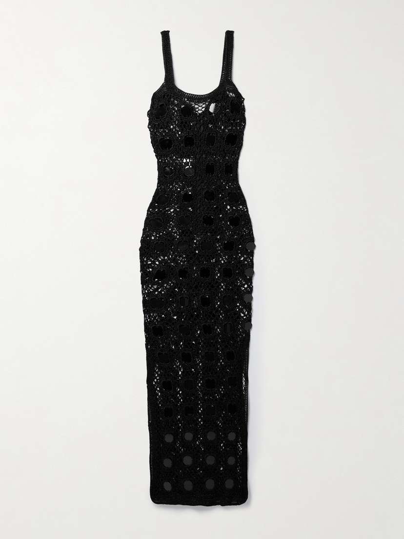 Alix Pinho Translucid Pailette-embellished Crocheted Maxi Dress