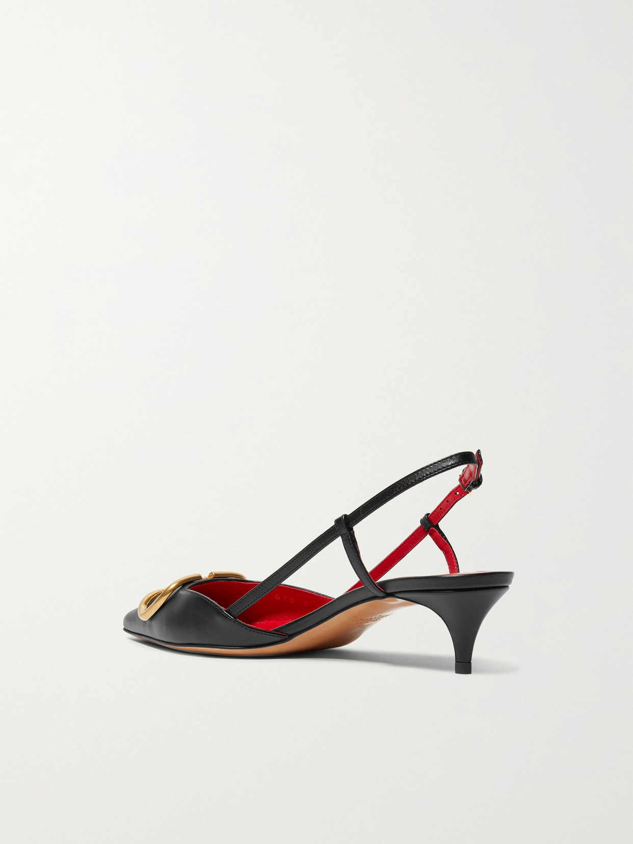 Valentino Pointed Toe Slimback Pump With Vintage-effect Brass Detail In Black