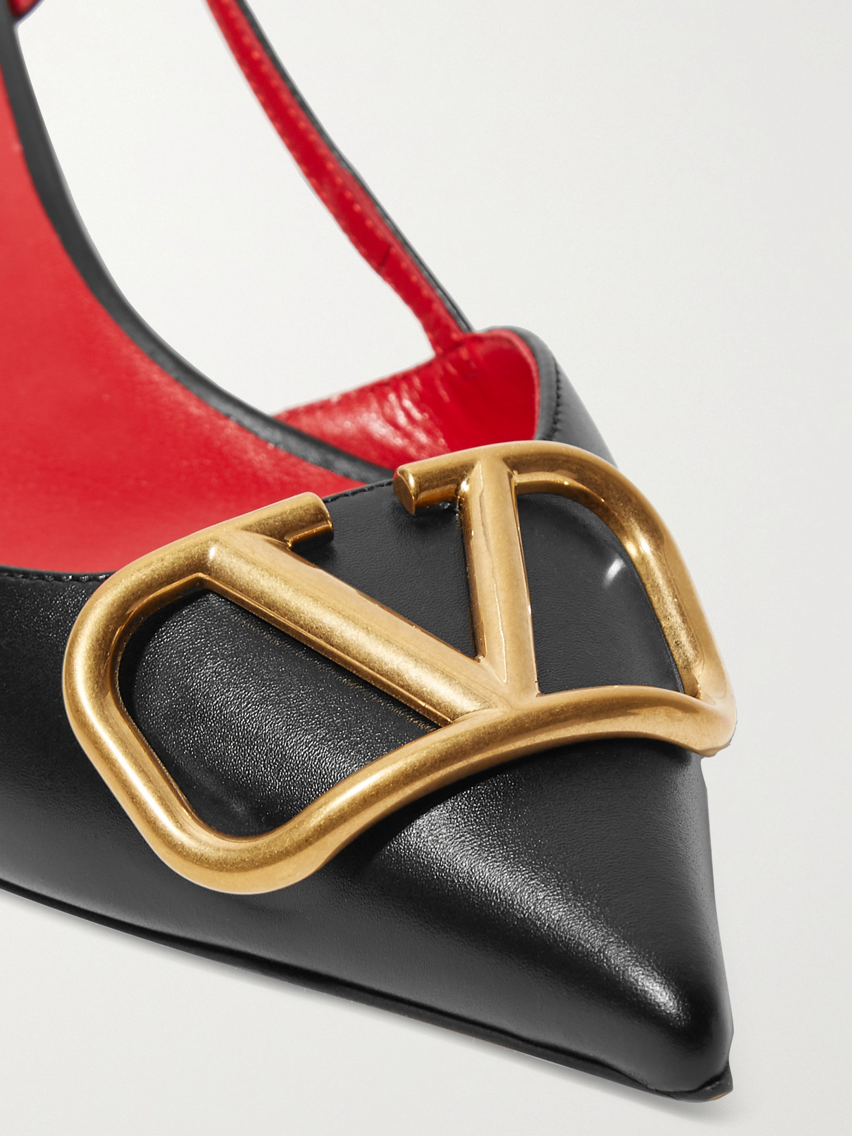 Shop Valentino Garavani Go Logo 40 Embellished Leather Slingback Pumps In Black