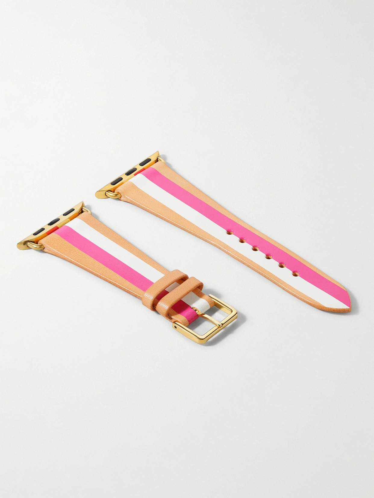 Lacalifornienne Striped Leather Watch Strap In Pink