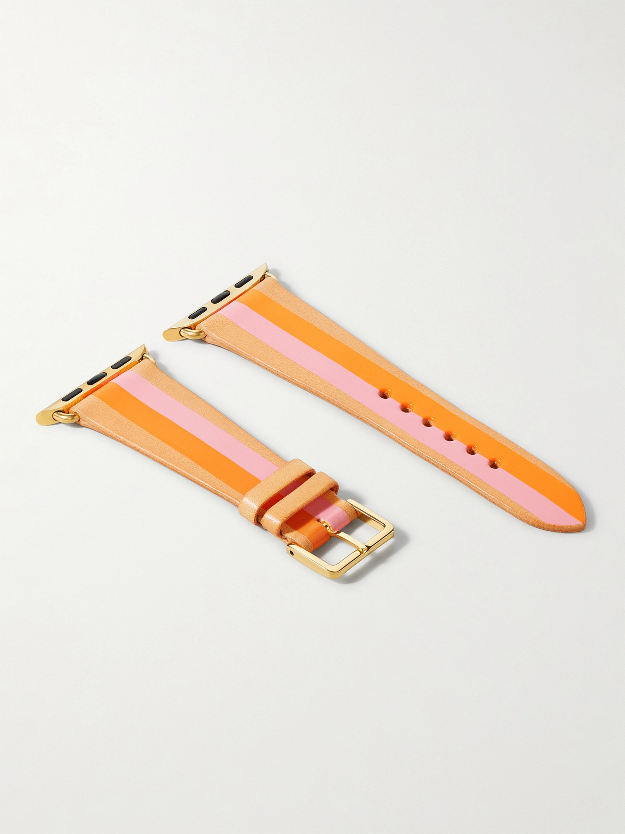 Lacalifornienne Striped Leather Watch Strap In Pink