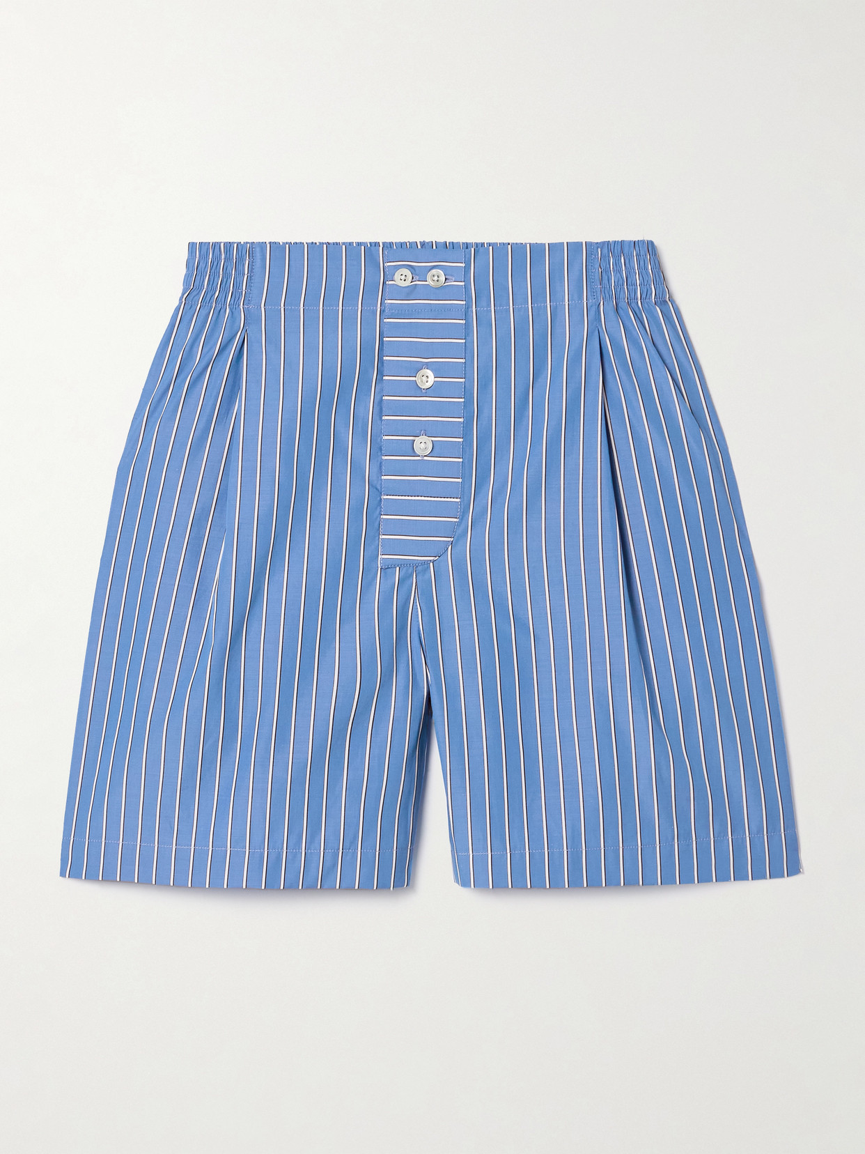 Sébline Pleated Striped Cotton-poplin Shorts In Blue