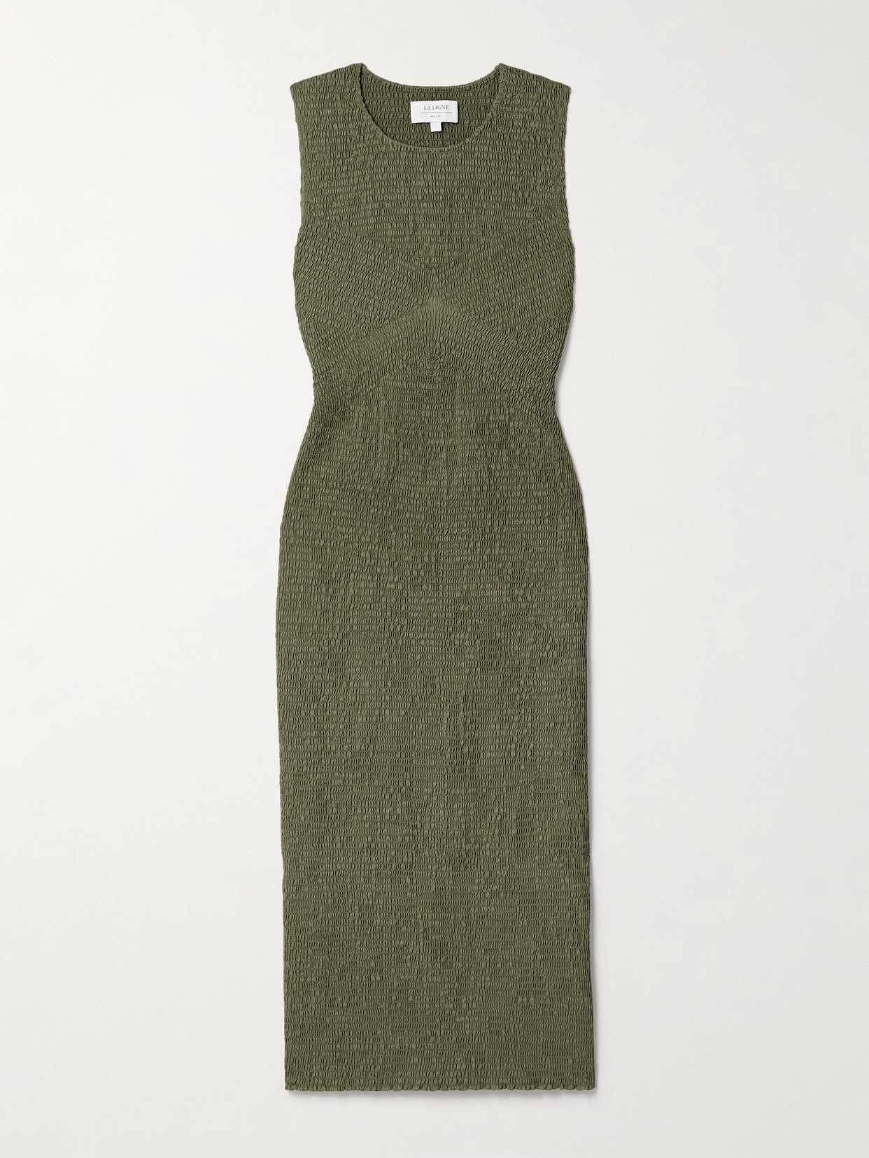 La Ligne Shirred Cotton-twill Midi Dress In Green