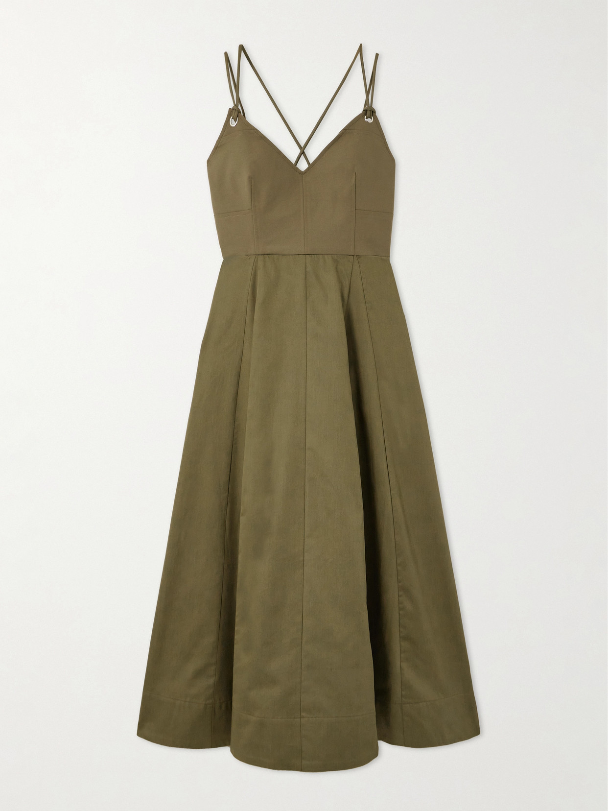 La Ligne Pleated Organic Cotton-blend Poplin And Cotton Midi Dress In Green