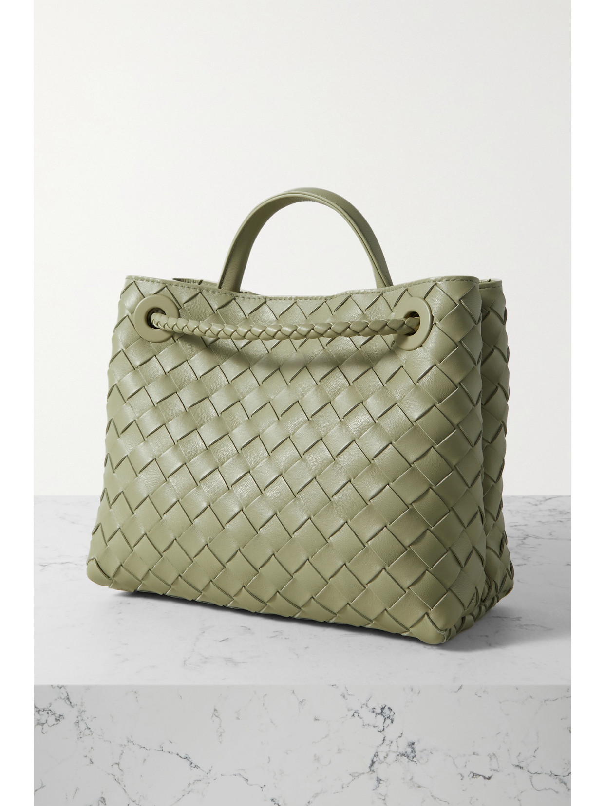 Bottega Veneta Andiamo Small Intrecciato Leather Tote In Green