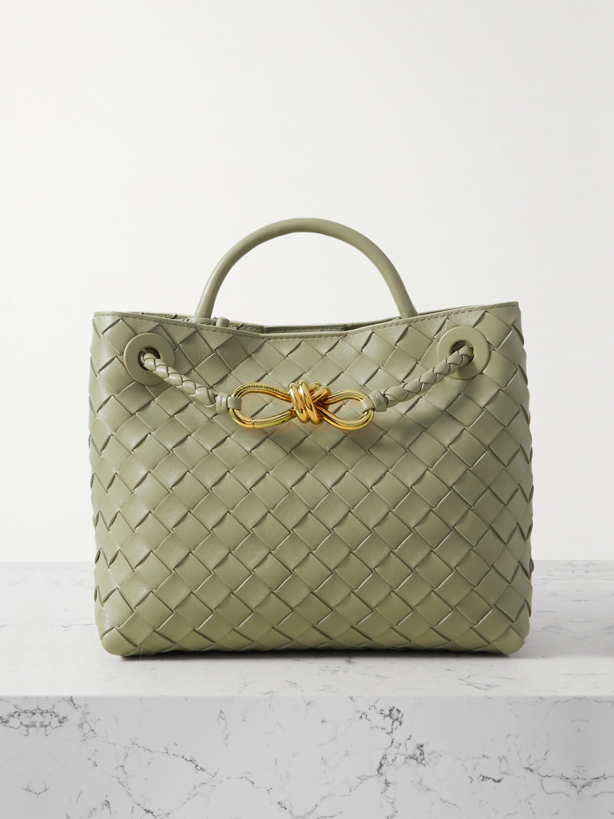 Bottega Veneta Andiamo Small Intrecciato Leather Tote In Green