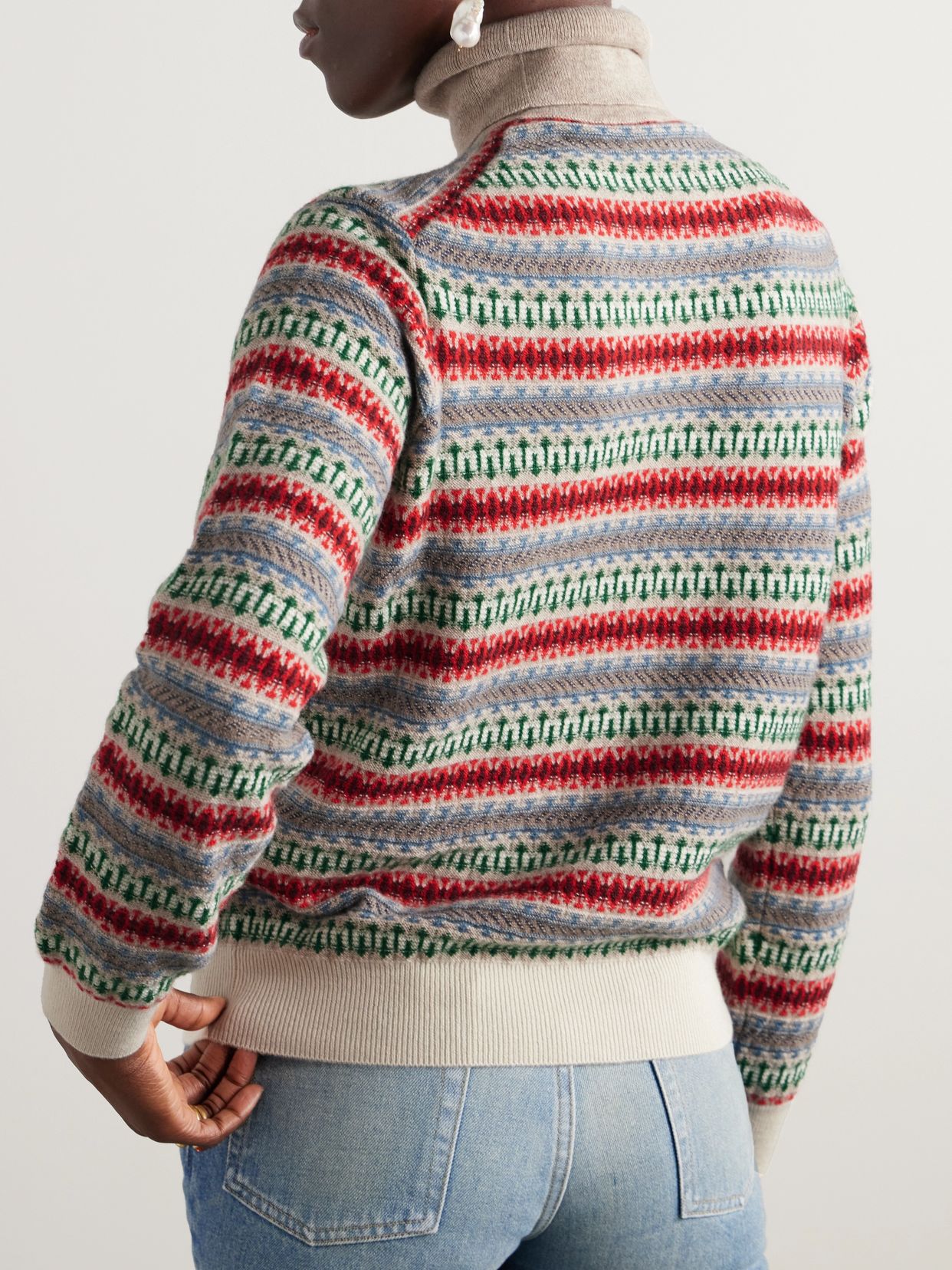 LOROPIANA 홀리데이 노엘 페어 아일 캐시미어 자카드 터틀넥 스웨터