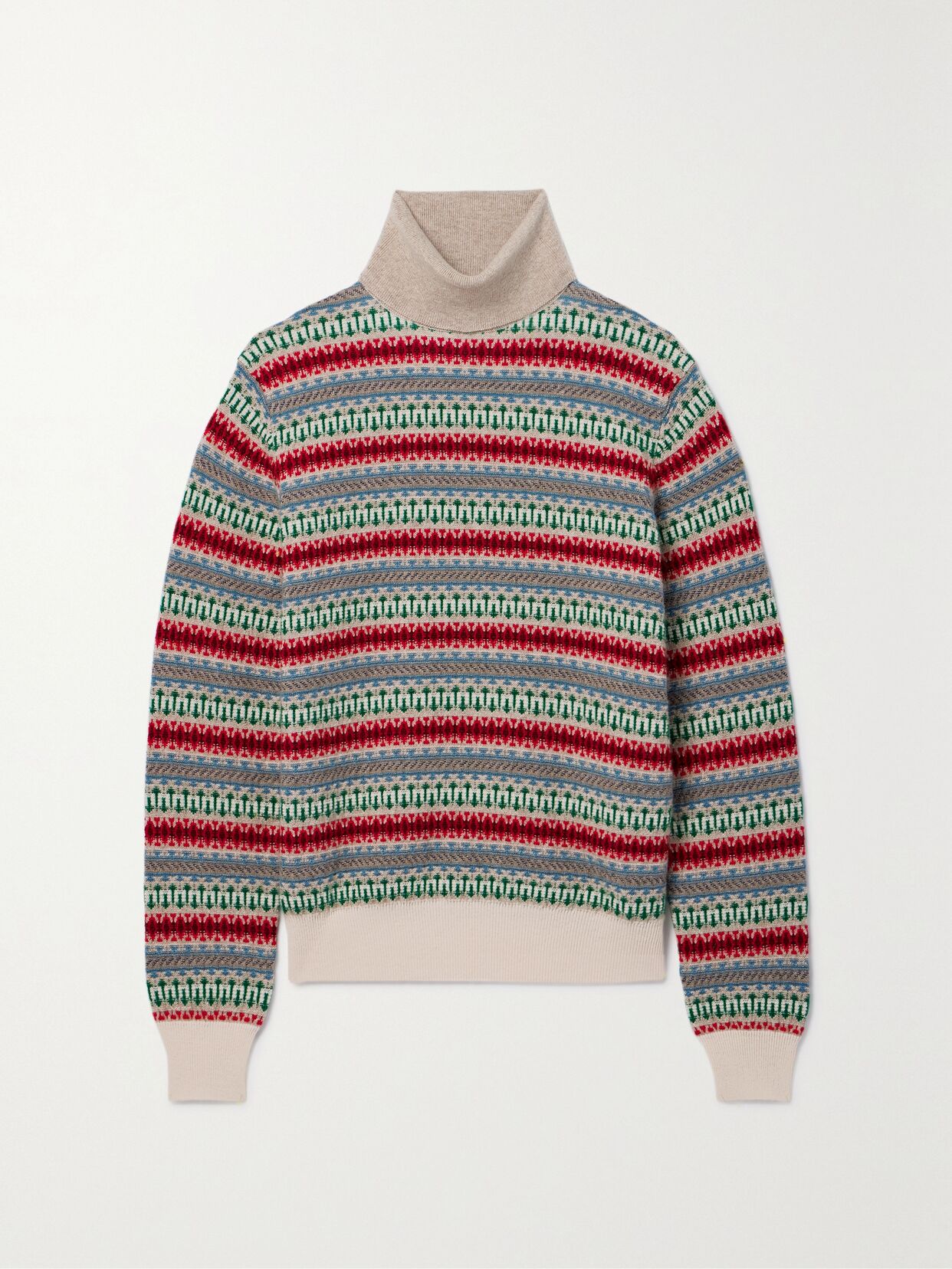 LOROPIANA 홀리데이 노엘 페어 아일 캐시미어 자카드 터틀넥 스웨터