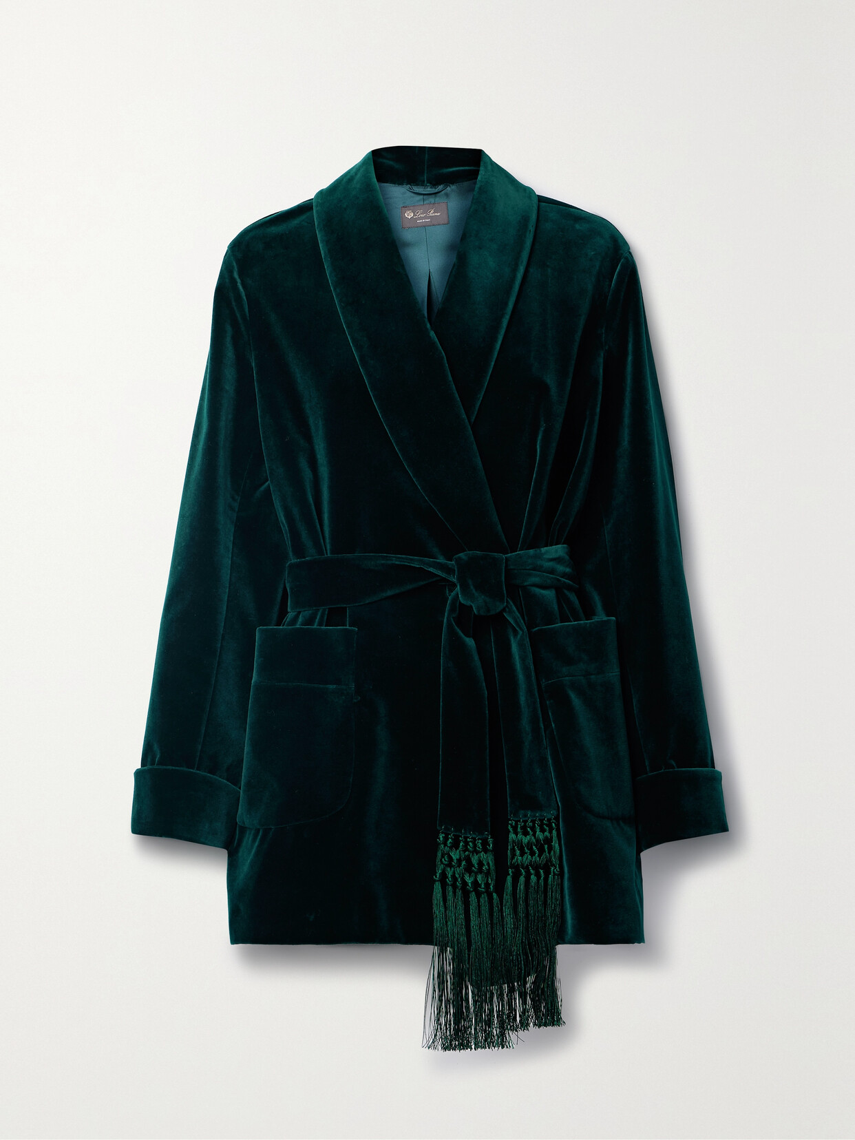 Loro Piana Raniya Belted Macramé-trimmed Cotton-blend Velvet Jacket In Green