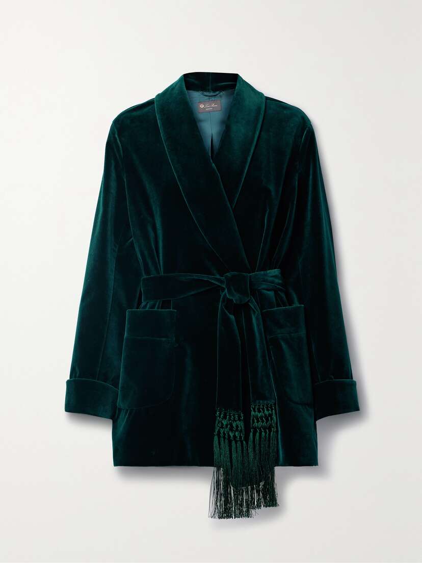 Loro Piana Raniya Belted Macramé-trimmed Cotton-blend Velvet Jacket
