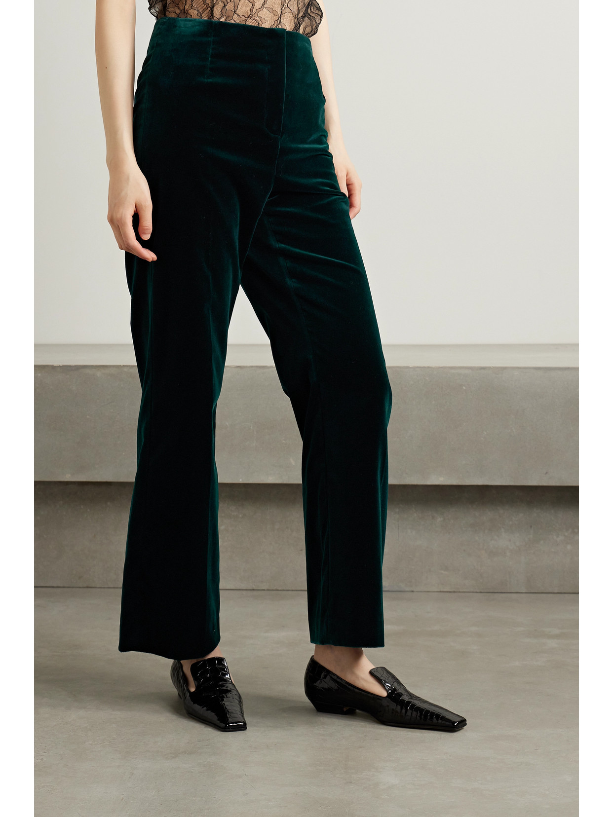 Shop Loro Piana Niklas Cotton-blend Velvet Wide-leg Pants In Green